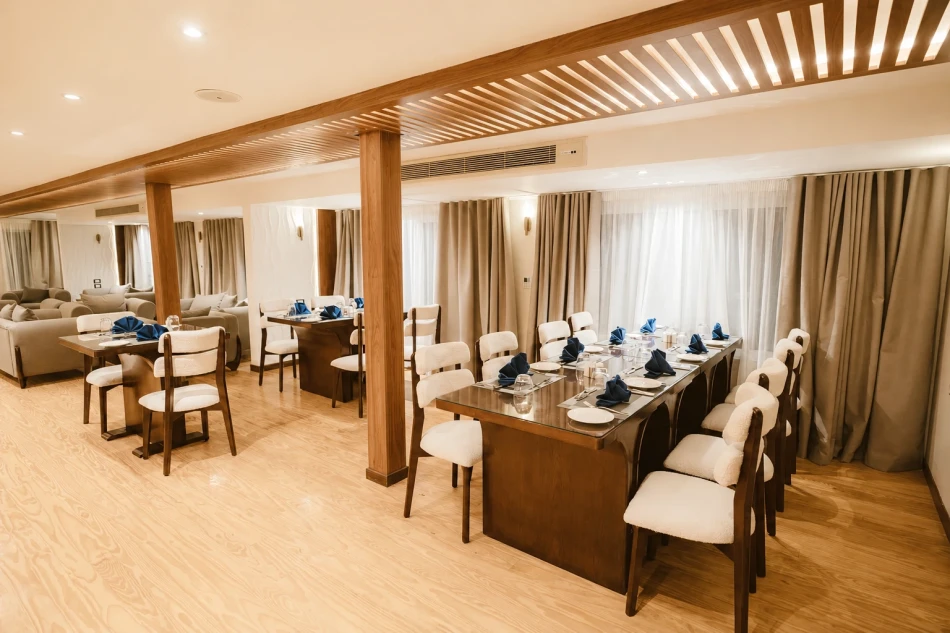 Indoor dining area aboard Swan Dahabiya Nile Cruise