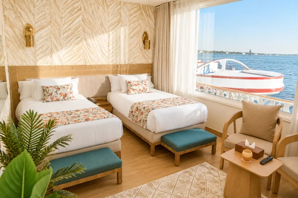 Twin suite with two separate beds aboard Nayera Dahabiya Nile Cruise