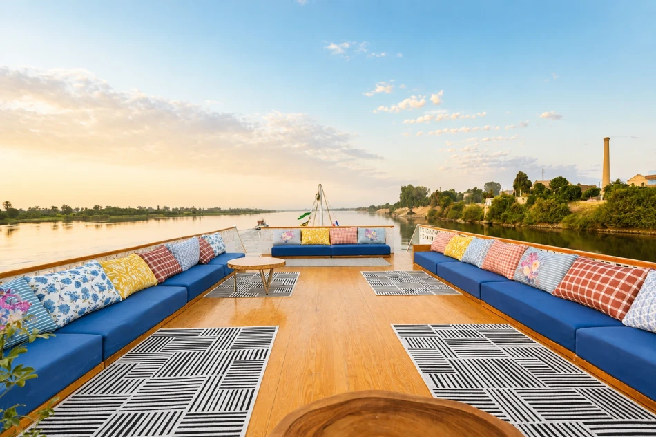 Outdoor sun deck aboard Nayera Dahabiya Nile Cruise