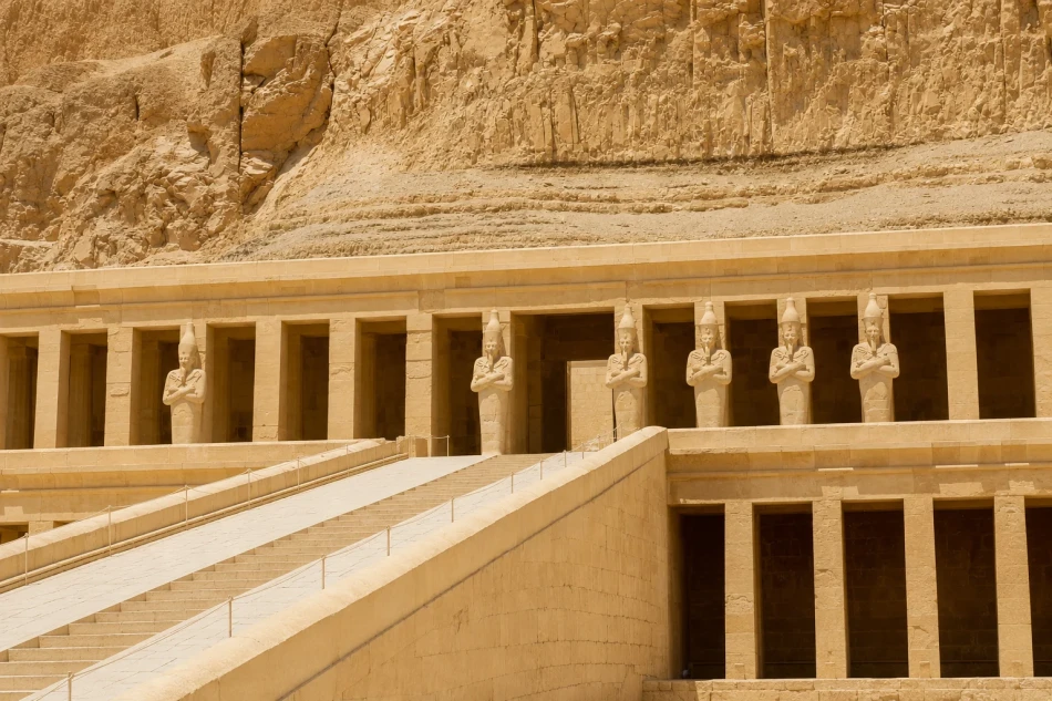 Queen Hatshepsut Temple visited in Luxor during a Dahabiya Nile cruise from Aswan to Luxor.