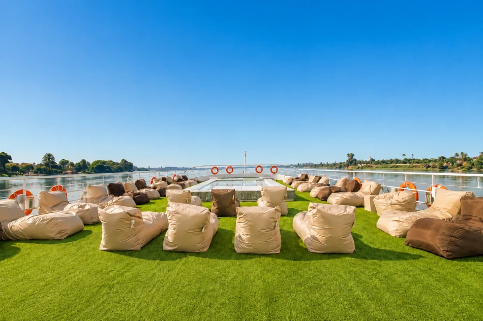 Outdoor seating area on the sun deck of Mahrousa Nile Cruise