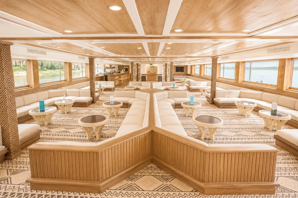Lounge seating area aboard Mahrousa Nile Cruise