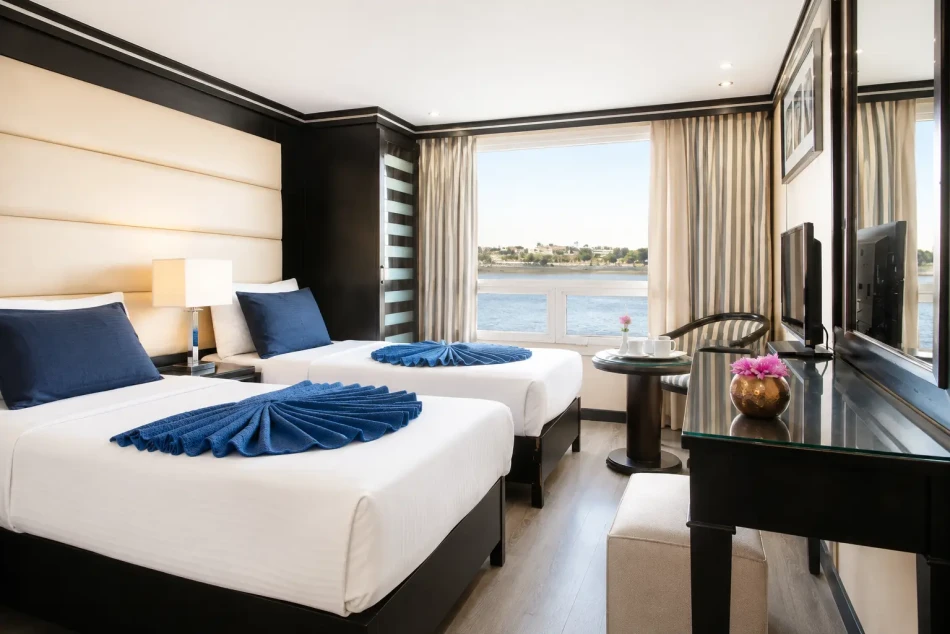 Twin cabin with two separate beds aboard Nile Style Nile Cruise