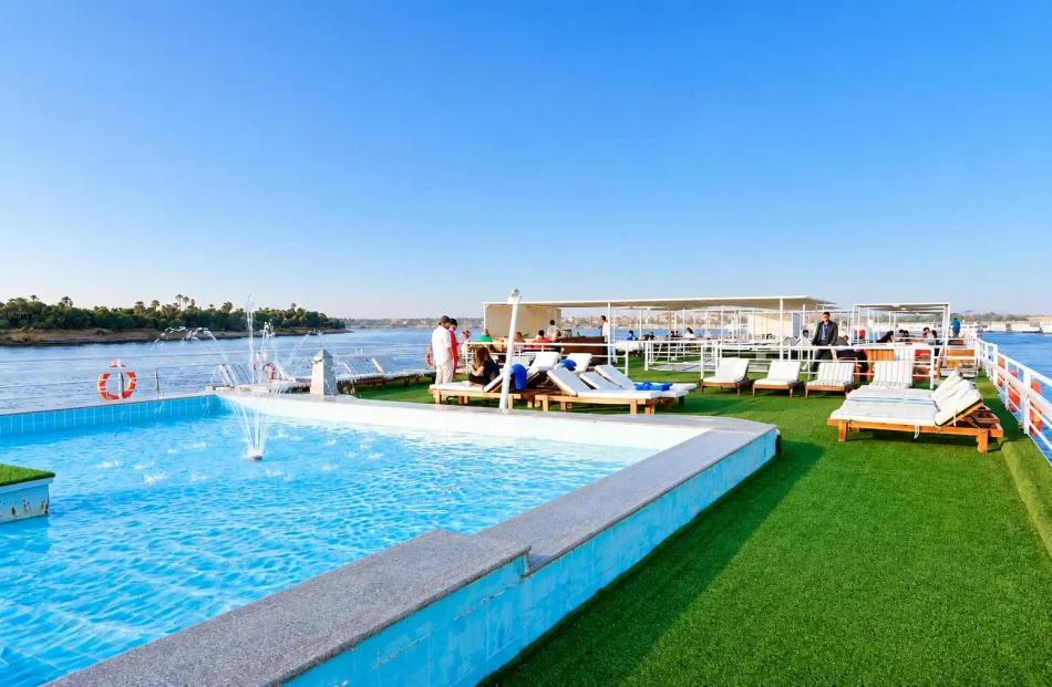 Outdoor swimming pool on the sun deck of Nile Style Nile Cruise