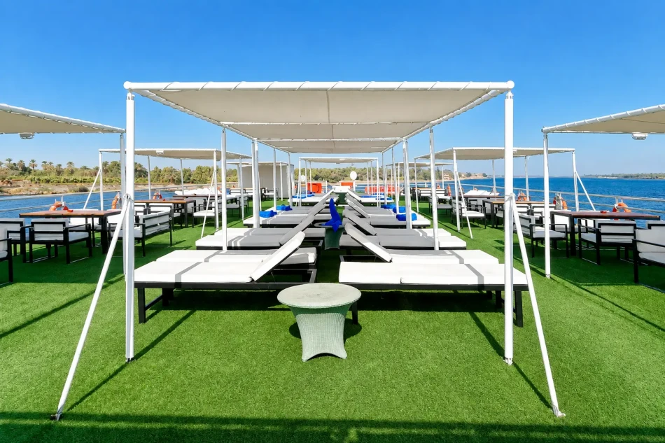 Outdoor seating area on the sun deck of Nile Style Nile Cruise