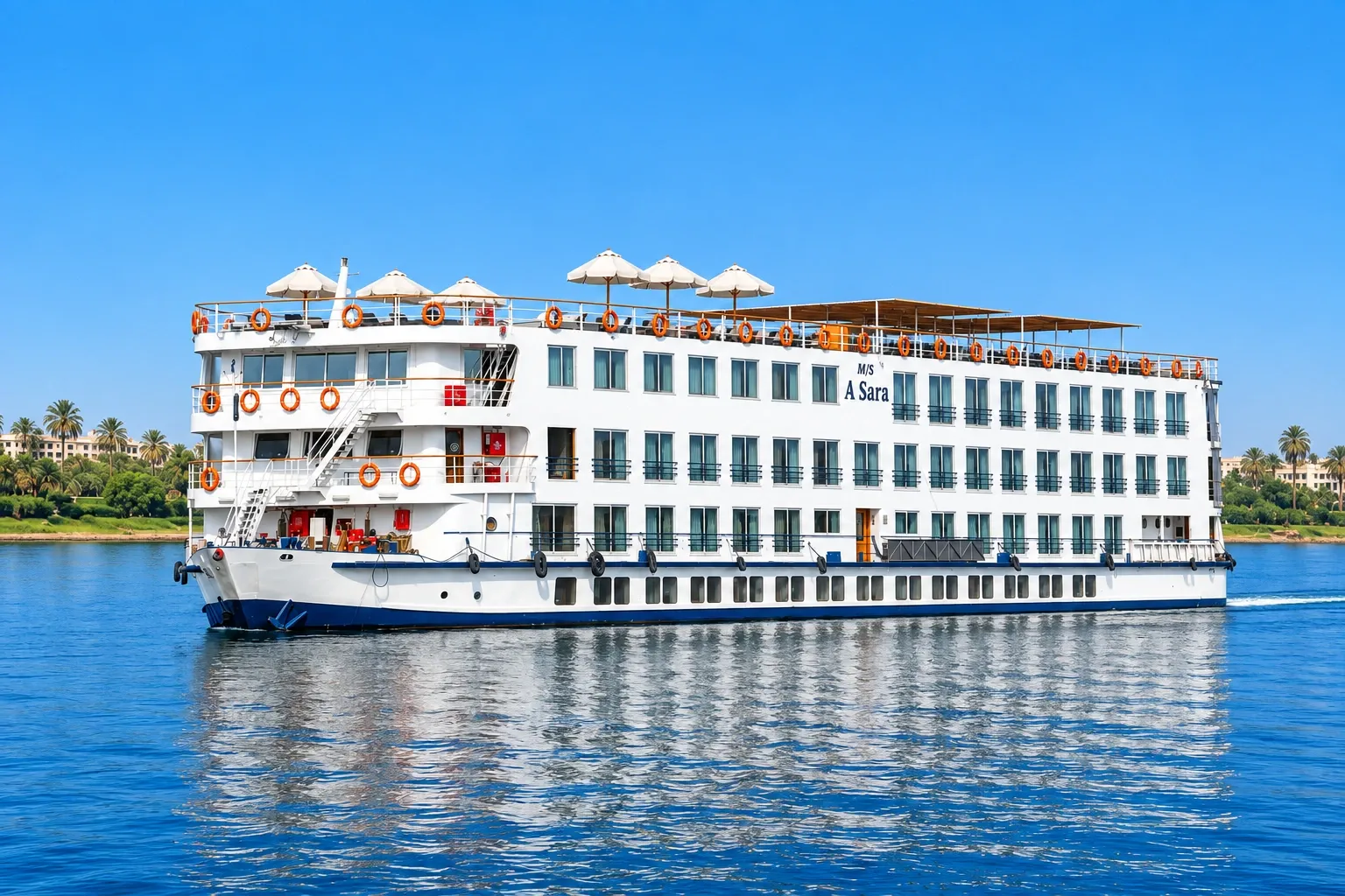 A Sara Nile Cruise exterior on the Nile River