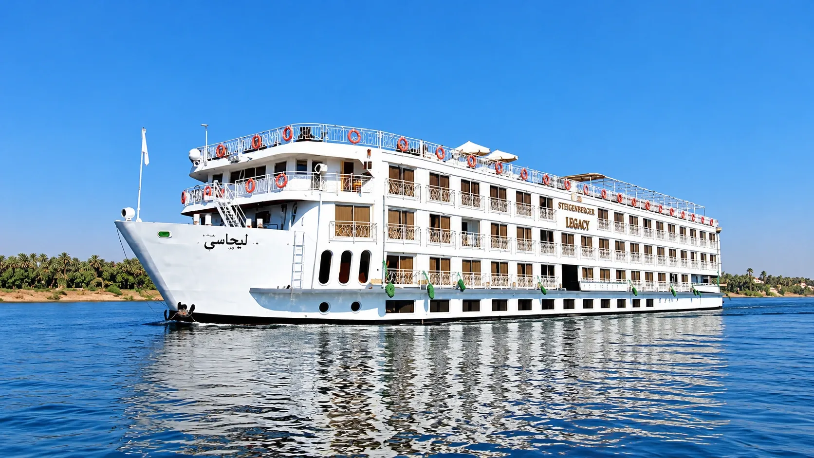 Steigenberger Legacy Nile Cruise sailing on the Nile River